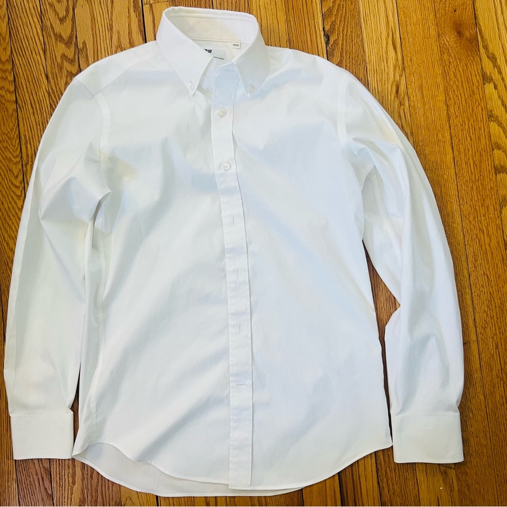 Uniqlo White Men's Button-Down Dress Shirt Slim Fit Non Iron